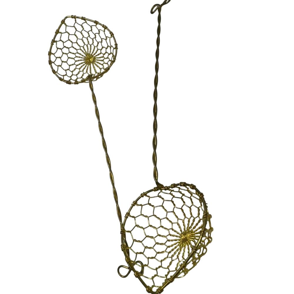 2 NEW Vintage Brass Wire Mesh‎ Strainer Scoops 9x2" STRAINERS Asian Chinese Gold